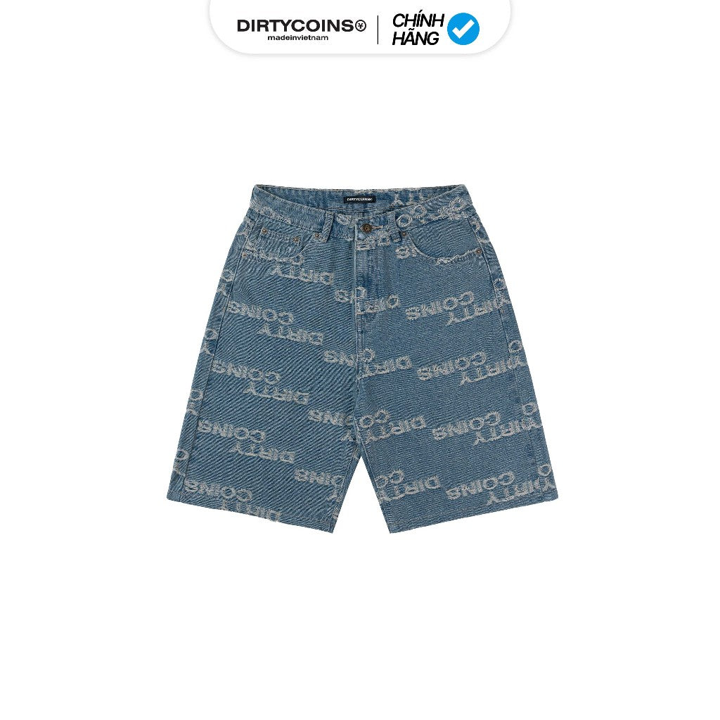 Quần Ngắn DirtyCoins Denim Shorts Frayed Logo - Blue Wash