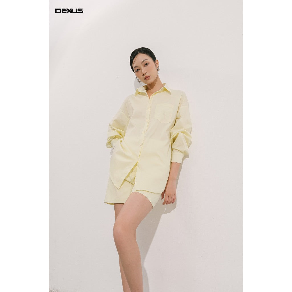 Women's Set Long Sleeve Straight Shirt, Skin-Flattering Yellow Shorts BABY SUNNY SET_DXA160046 + DXQ160014