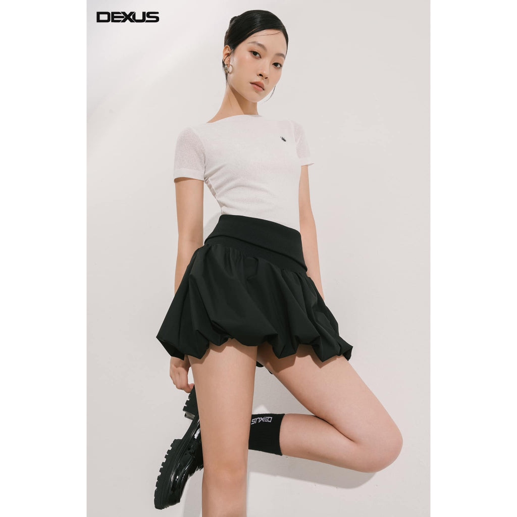 Chân Váy Đen Xòe Bồng Nữ   Dáng Xòe Bí Ngô Ngắn, Cạp Chun Bản To  ELORA SKIRT_DXCV70366