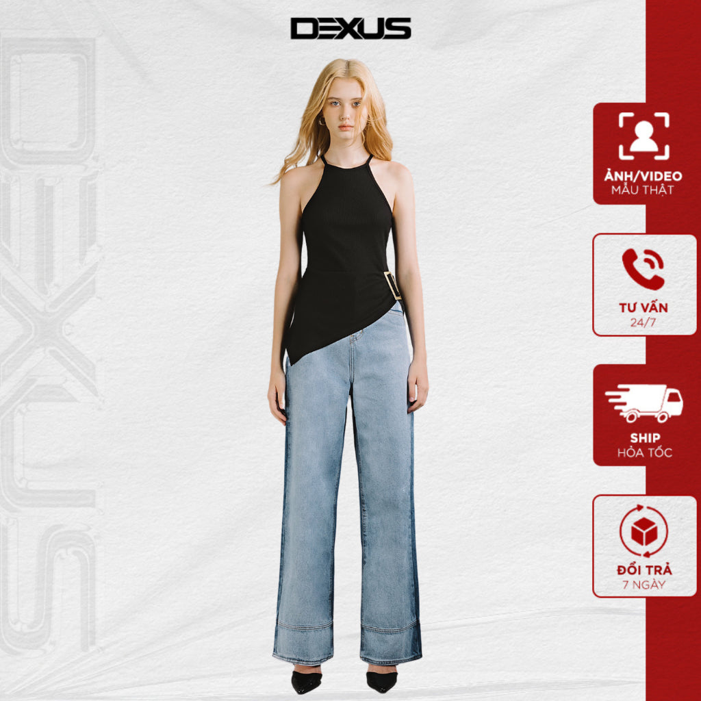 Unique Blue Tie Jeans for Women, Beautiful Form, Hacking Shape ANBELF DEXUS_DXQ110070