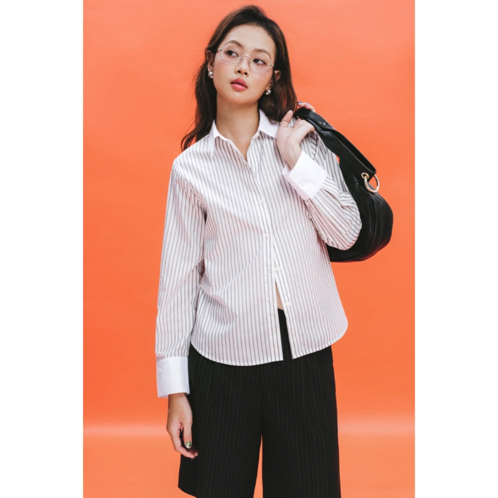 LIBÉ WORKSHOP - Gray striped shirt with white collar