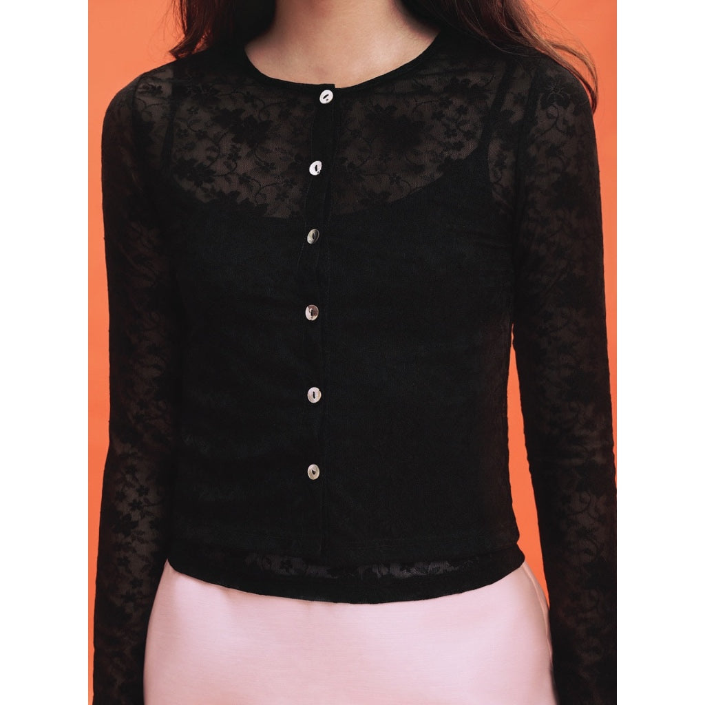 LIBÉ WORKSHOP - Black stretch lace cardigan