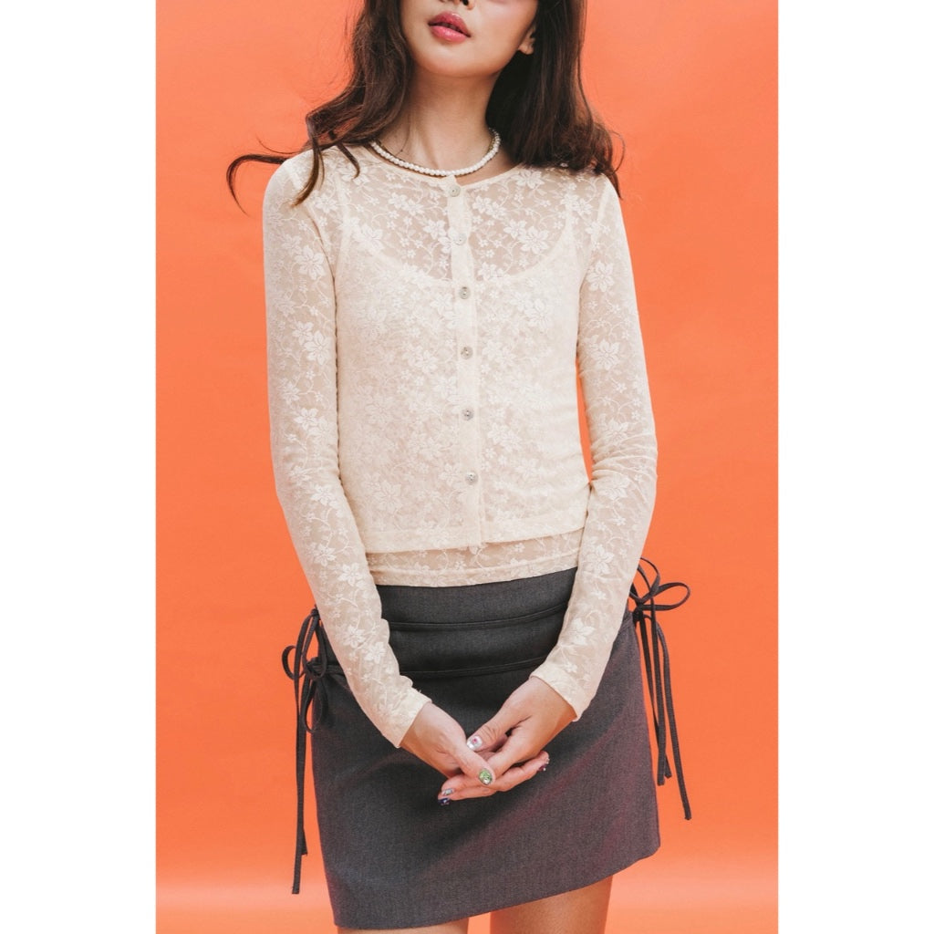 LIBÉ WORKSHOP - Pinkish Beige Stretch Lace Cardigan