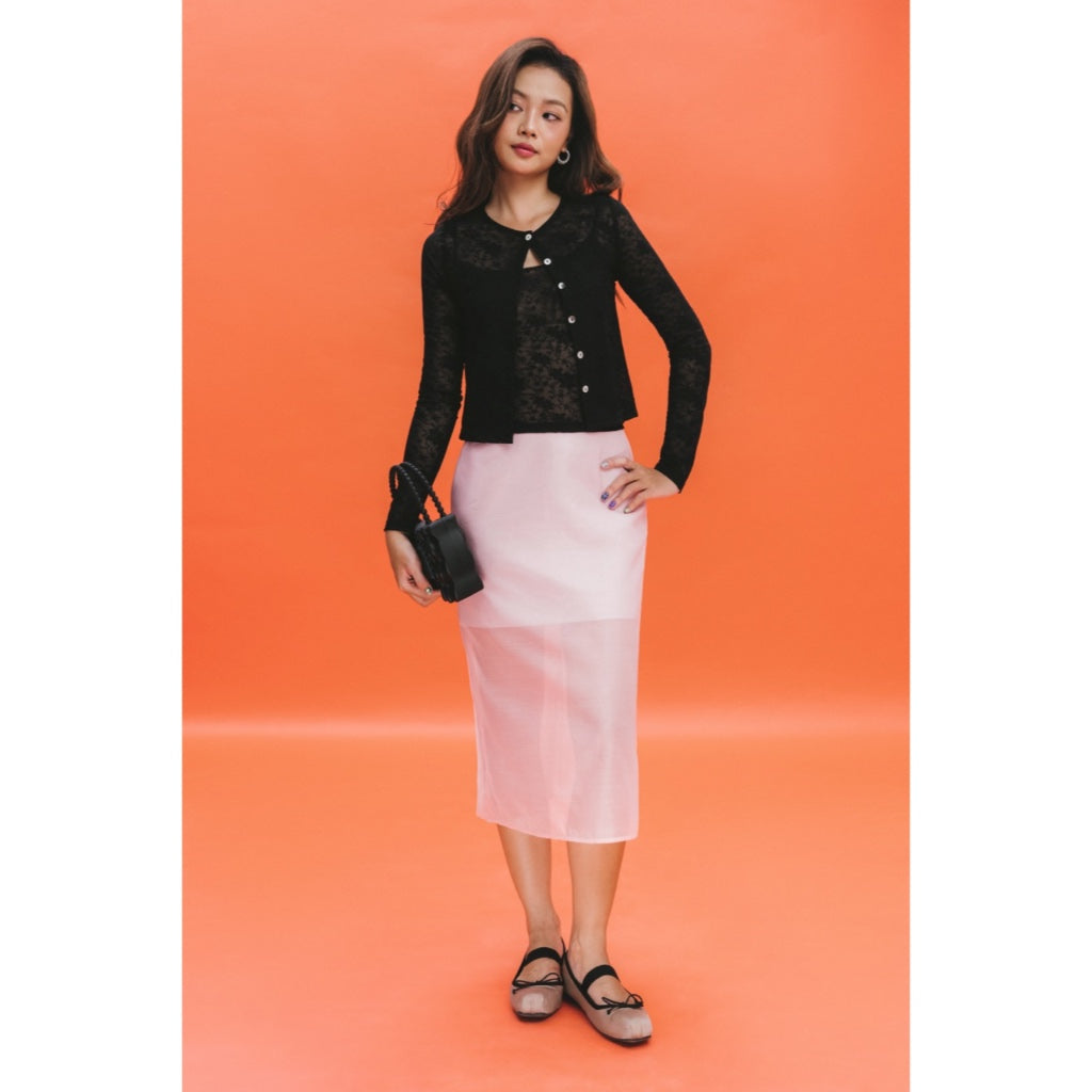 LIBÉ WORKSHOP - Light pink sheer two-layer long skirt