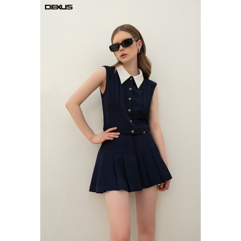 Women's Set Sleeveless Shirt, Short Pleated Skirt MIROIN SET_DXA71042+DXCV70372