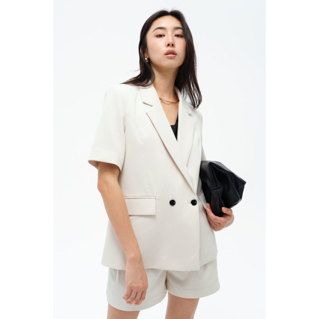 MONO TALK double-breasted short-sleeved blazer with padded shoulders MOF24S-T40007TK