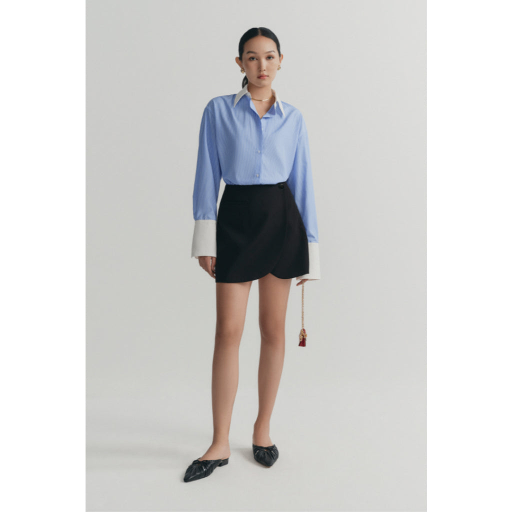 MONO TALK mini skirt with asymmetrical hem, buttoned body, lined MOF24S-B20002TK