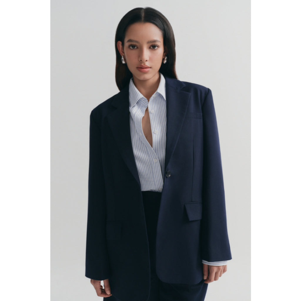 MONO TALK oversize blazer with 1-button cross-body, tweed material MOF24S-T40008TK