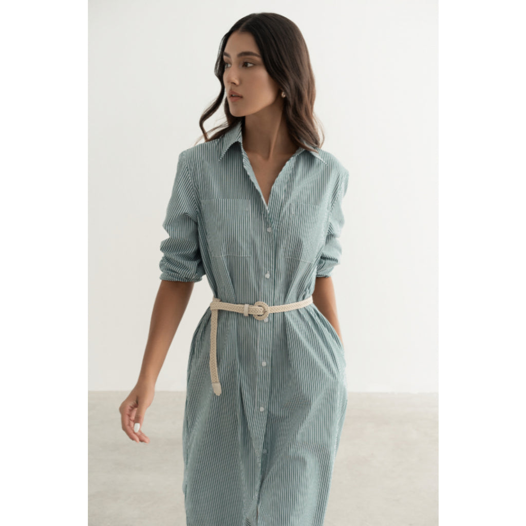 MONO TALK V-neck shirt dress with belt, two chest pockets MOF24S-O10010TK