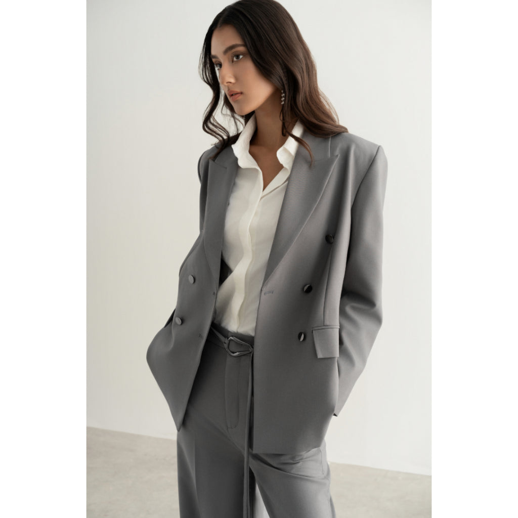 MONO TALK double-breasted blazer, regular form, waist, front pocket flap MOF24S-T40009TK