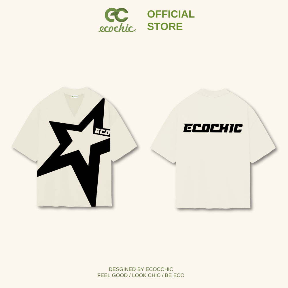 Genuine ECOCHIC "I AM STAR" TSHIRT V-neck T-Shirt Unisex Loose Oversize Cotton 100% B053 