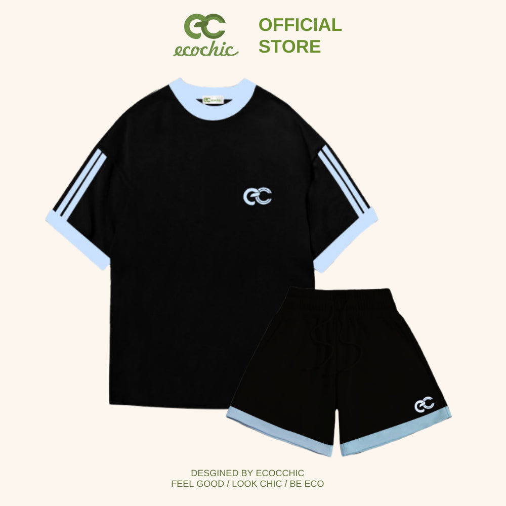 Set Bộ Nữ Thể Thao ECOCHIC LINE Logo Áo Phông Form Rộng Quần Cạp Cao Chính Hãng 100% Cotton Cao Cấp B063