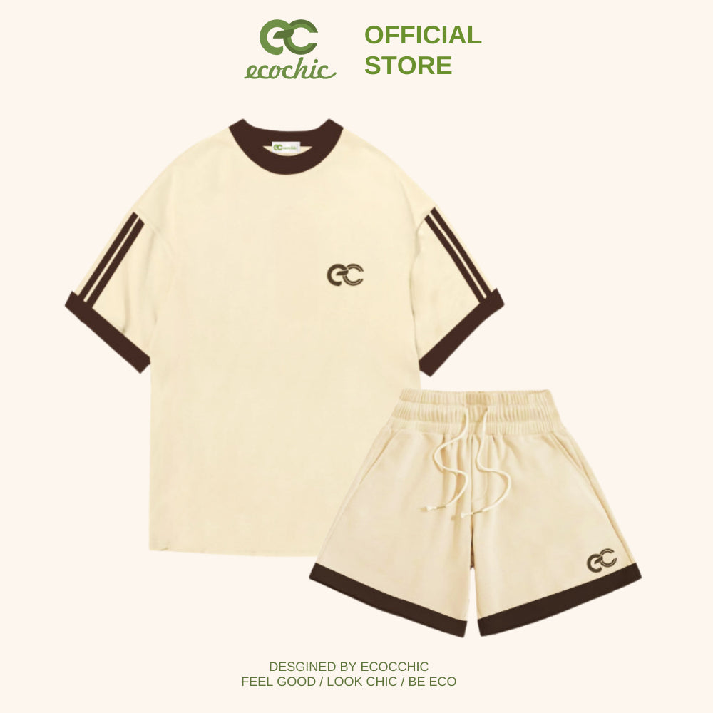 Set Bộ Nữ Thể Thao ECOCHIC LINE Logo Áo Phông Form Rộng Quần Cạp Cao Chính Hãng 100% Cotton Cao Cấp B063