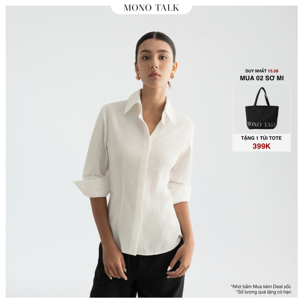 MONO TALK fitted shirt with waistband and large collar MOF24S-T10015TK