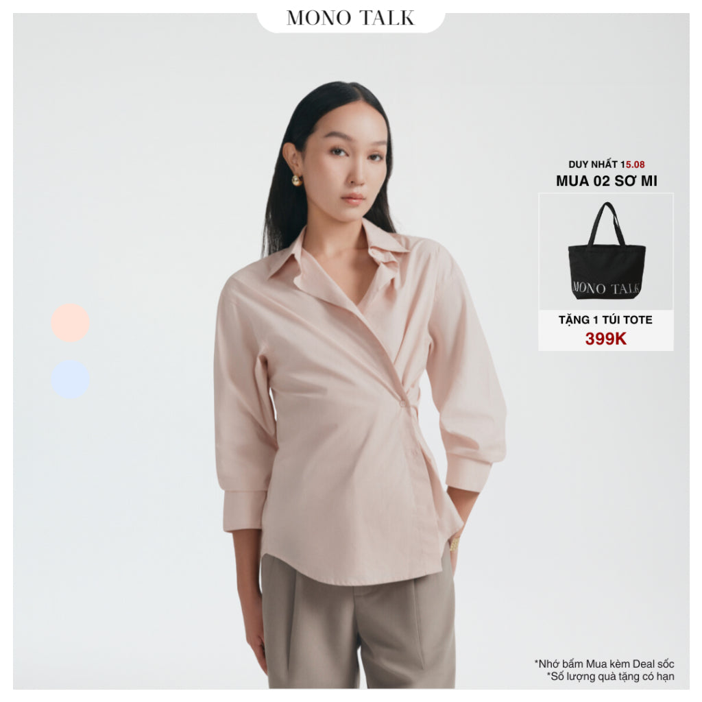 MONO TALK 2-style shirt, straight cut, with buttons on one side for wrap style MOF24S-T10013TK