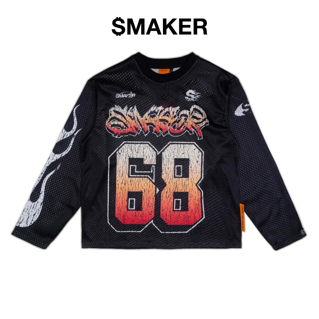 [SMAKER] 100% mesh, long sleeve sports T-shirt - 68 MESH LONG SLEEVE TEE IN BLACK