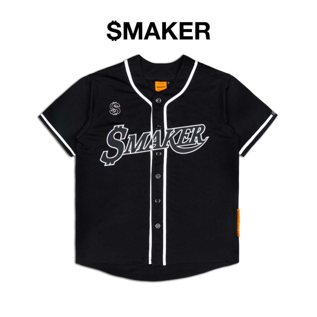 [SMAKER] 100% Sport Cotton Black Baseball Jersey - SMAKER BASEBALL JERSEY IN BLACK