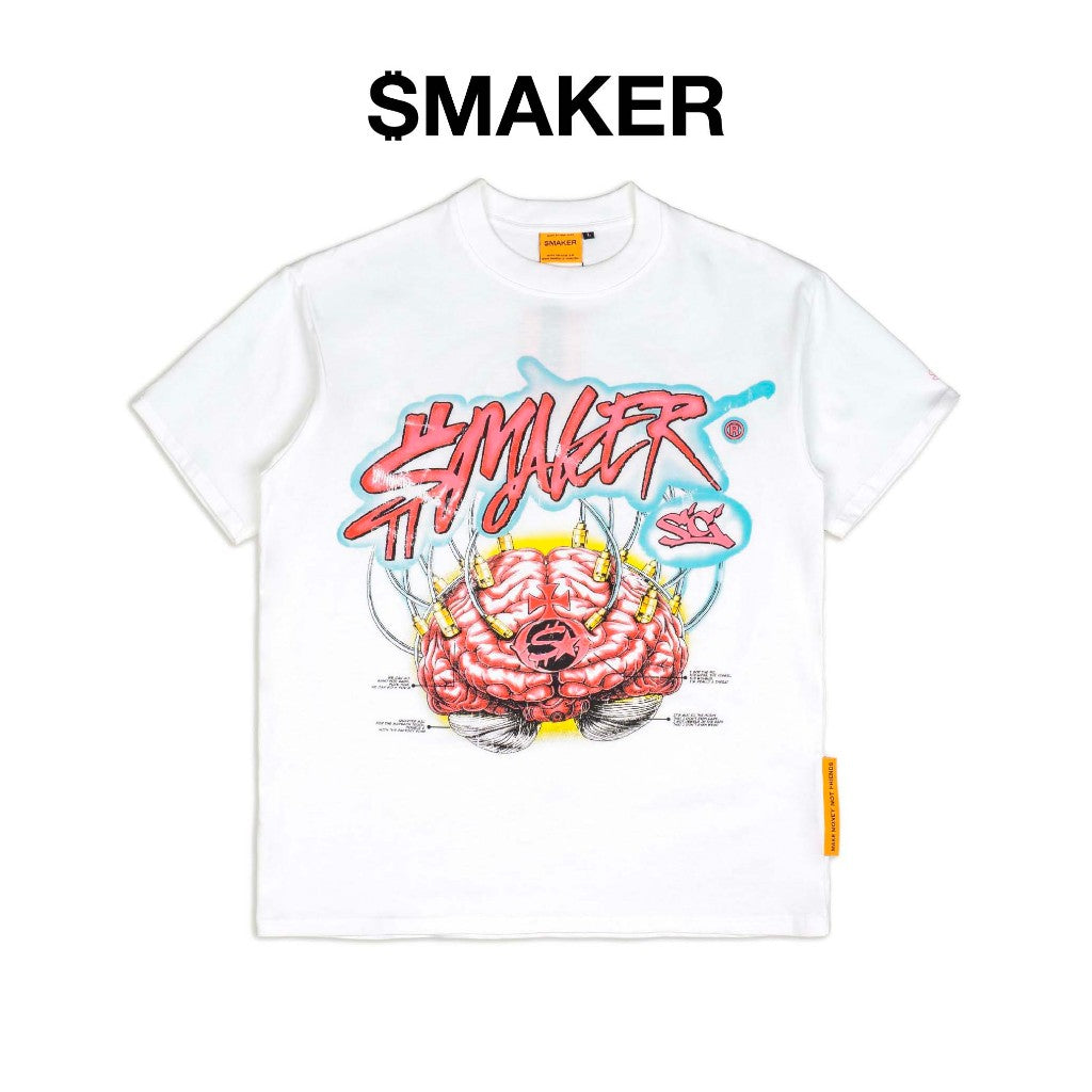 [SMAKER] 100% cotton white t-shirt with impressive print - SMAKER BRAIN TEE IN WHITE