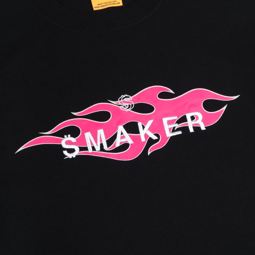 [SMAKER] 100% cotton pink flame t-shirt in black - SMAKER PINK TRIBAL FLAME IN BLACK