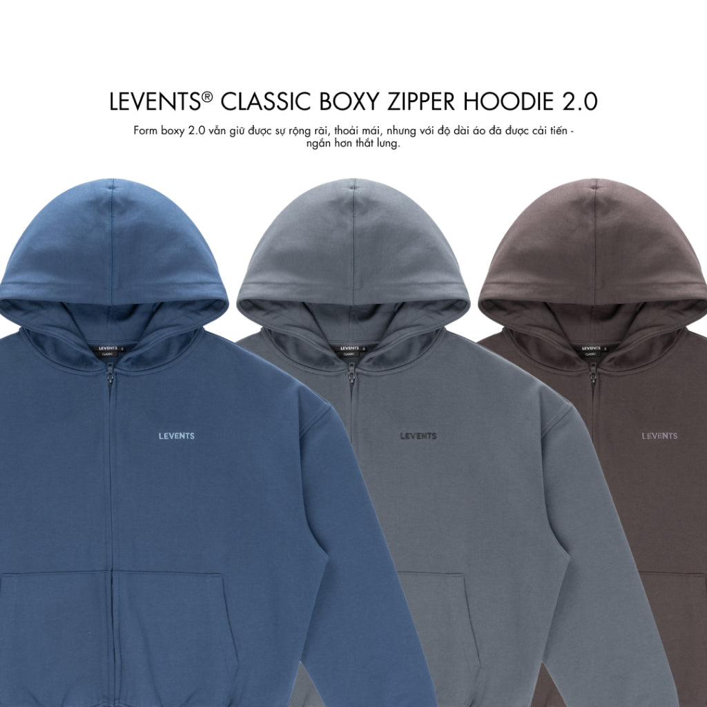 Áo Zipper Hoodie Levents Classic Boxy 2.0 Extra Color Chất Nỉ Chân Cua Unisex