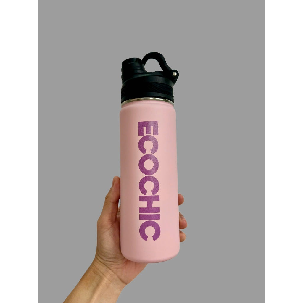 Ecochic Stainless Steel Thermos Bottle with 3D Logo Printing, High Quality, Keeps Hot and Cold for 8 - 12 Hours, Has Straw, Modern Silicon Paint Technology A702 