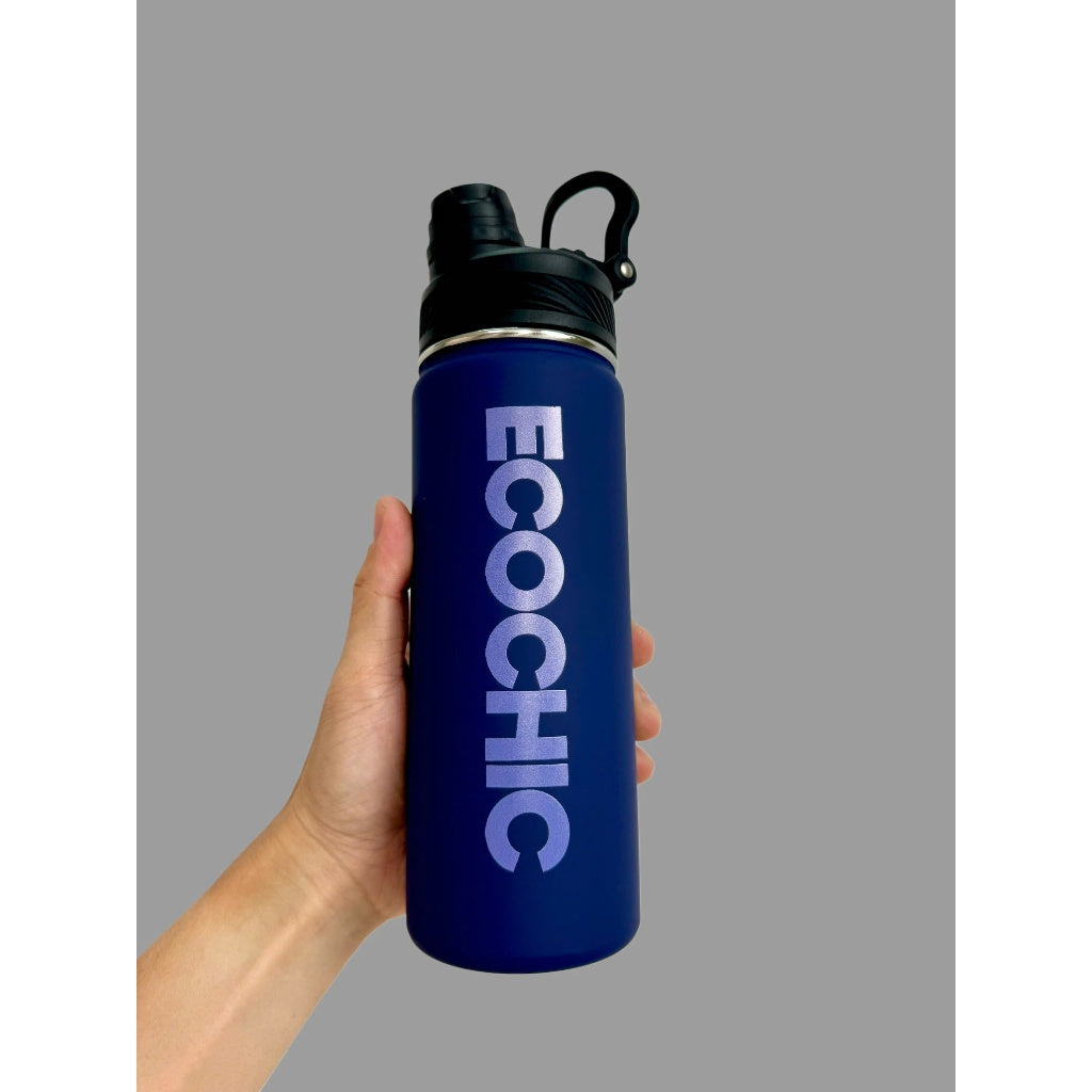 Ecochic Stainless Steel Thermos Bottle with 3D Logo Printing, High Quality, Keeps Hot and Cold for 8 - 12 Hours, Has Straw, Modern Silicon Paint Technology A702 