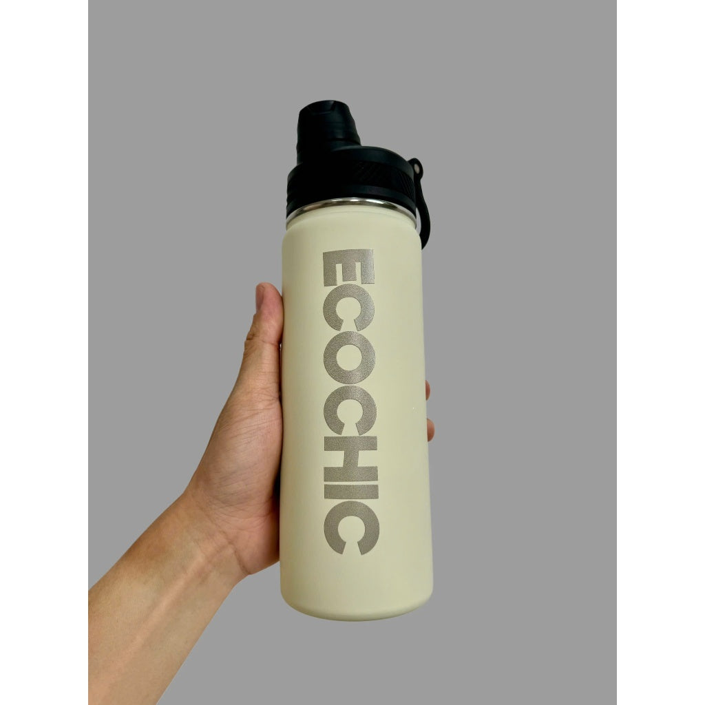 Ecochic Stainless Steel Thermos Bottle with 3D Logo Printing, High Quality, Keeps Hot and Cold for 8 - 12 Hours, Has Straw, Modern Silicon Paint Technology A702 