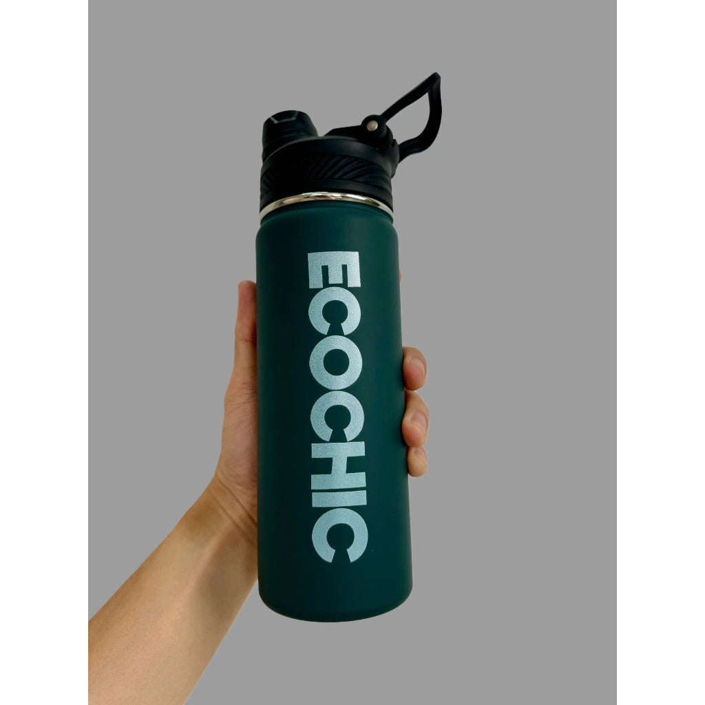 Ecochic Stainless Steel Thermos Bottle with 3D Logo Printing, High Quality, Keeps Hot and Cold for 8 - 12 Hours, Has Straw, Modern Silicon Paint Technology A702 