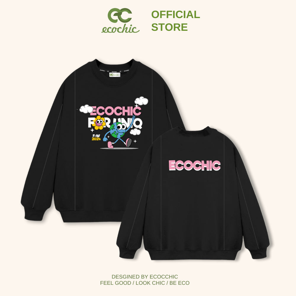 ECOCHIC THE EARTH Local Brand Unisex Sweater for Men and Women Couple Wear, Cotton Fleece Material, Loose Form B067 