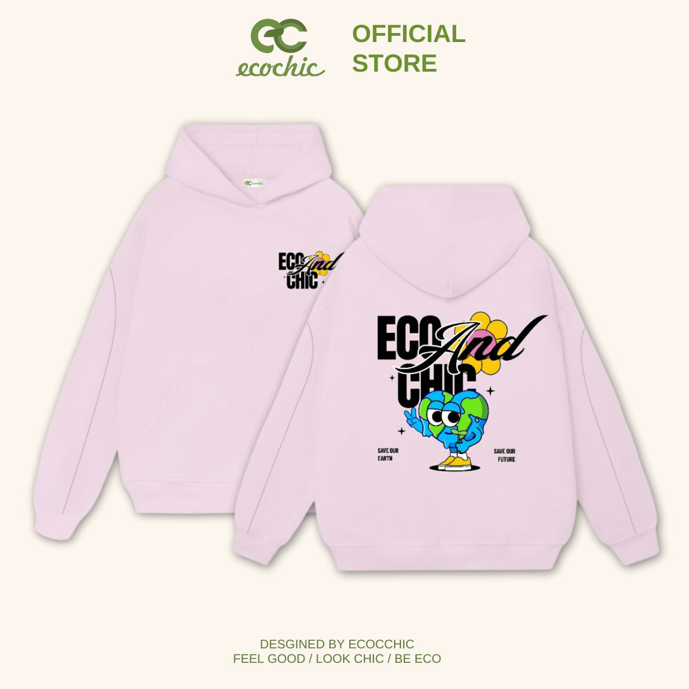 ECOCHIC THE HEART OF EARTH Local Brand Unisex Hoodie for Men and Women Couples, Cotton Fleece Material, Loose Form B068 