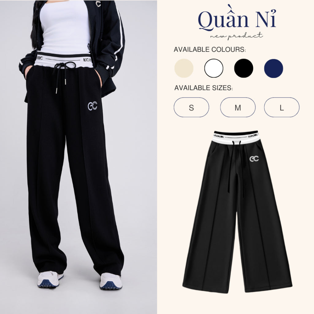 Quần Nỉ Track Pant Bo Dệt ECOCHIC DELINE Chính Hãng Cao Cấp Cạp Cao Thể Thao Năng Động B074