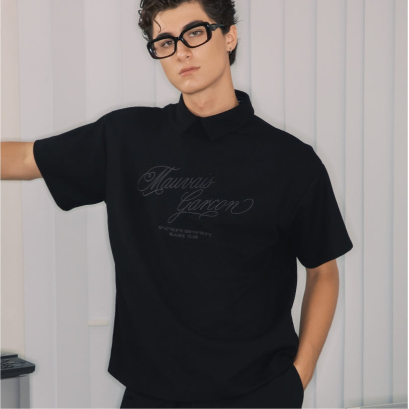 BLANKESPACE Deadline Polo Shirt (With Tie) Men Women Unisex Black