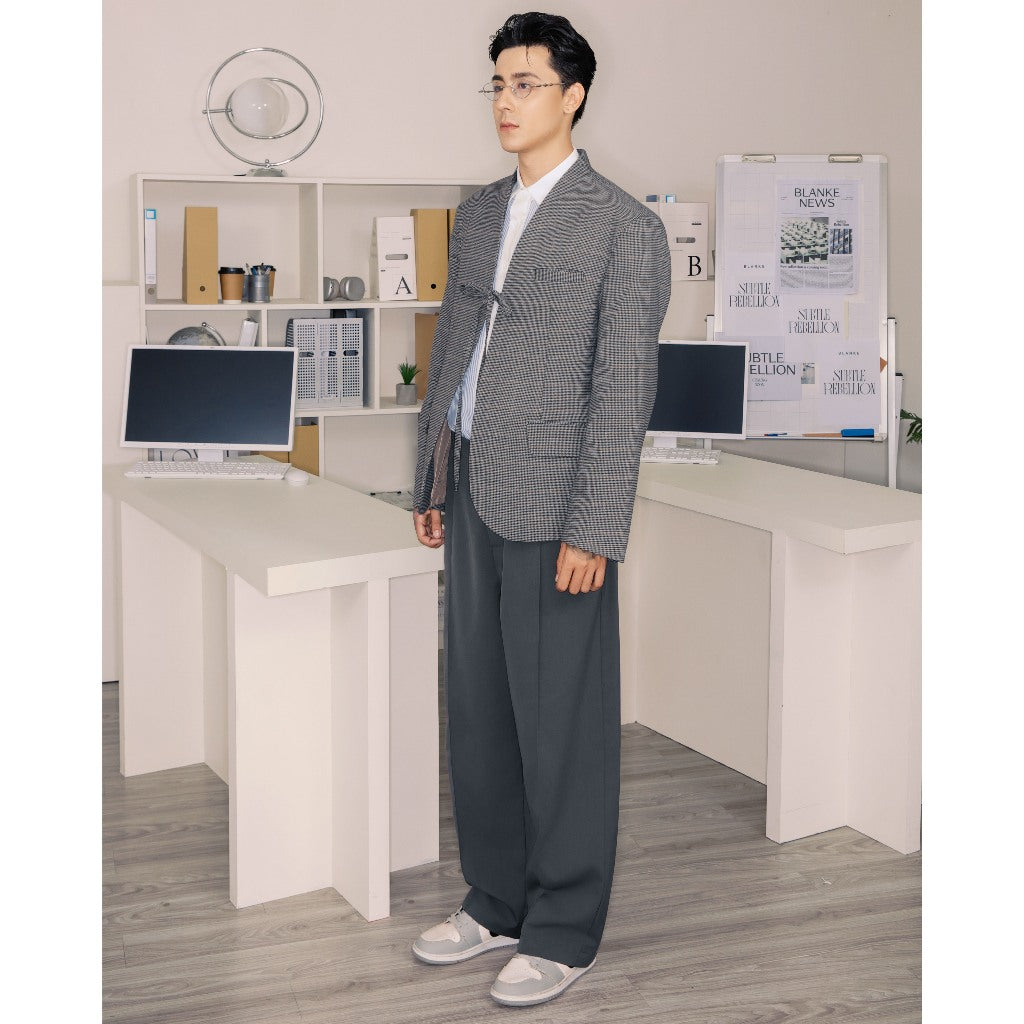 BLANKESPACE Áo Khoác Supervisor Blazer Chất Liệu Cotton Sợi Chéo Màu Xám Nam Nữ Unisex