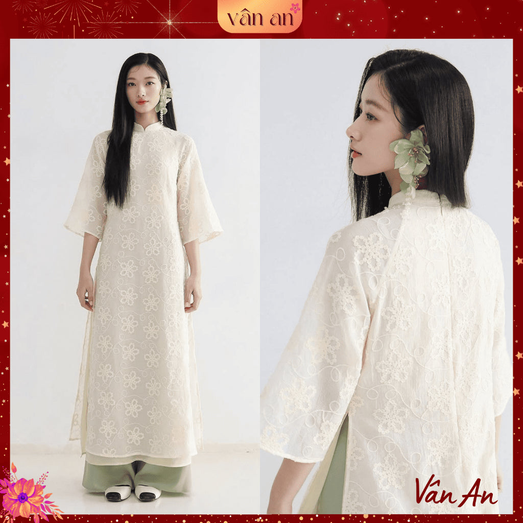 [VAN AN - TET 2026] XUAN VU Ao Dai - 4-panel straight-cut, silk chiffon material with elegant floral embroidery - (AVAILABLE)