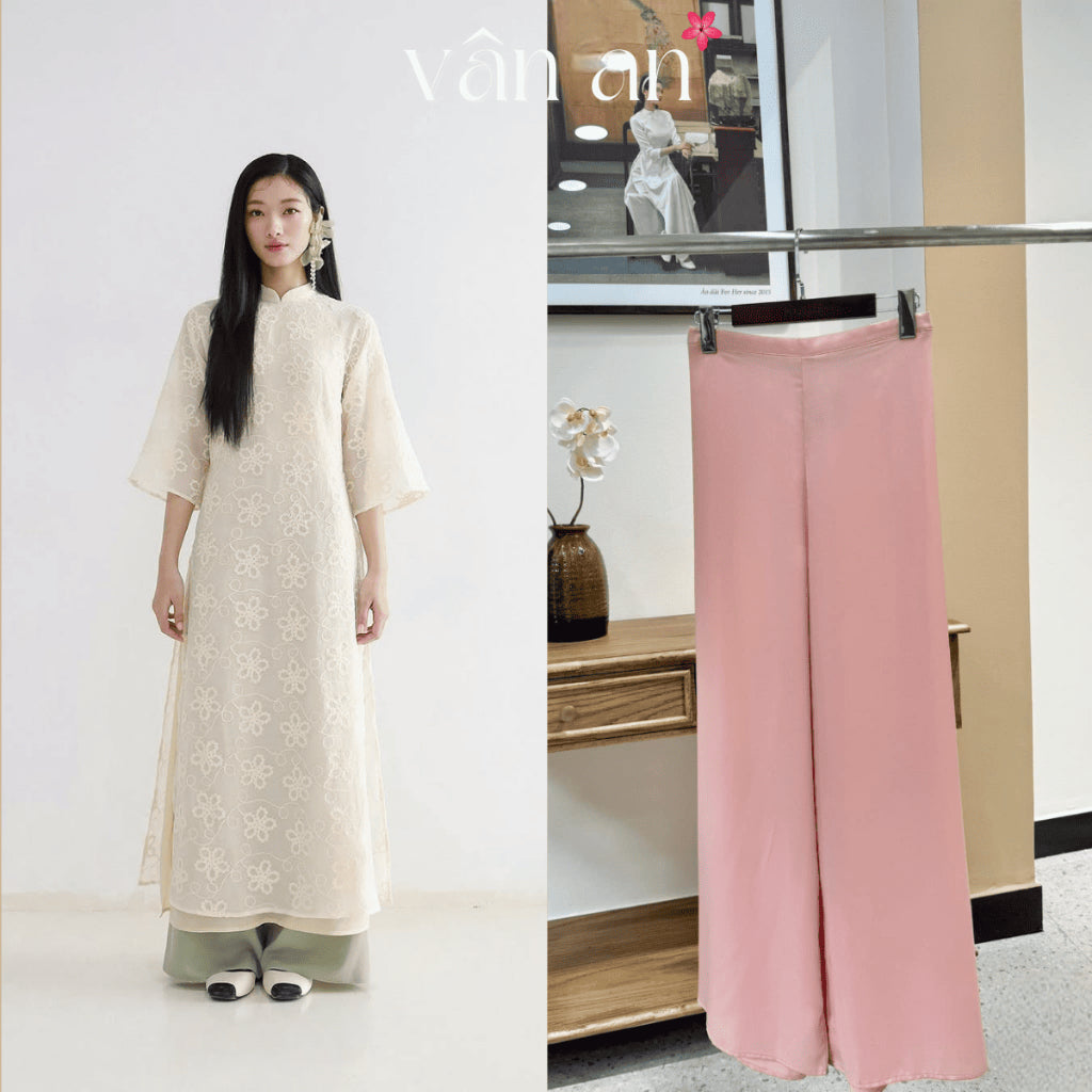 [VAN AN - TET 2026] XUAN VU Ao Dai - 4-panel straight-cut, silk chiffon material with elegant floral embroidery - (AVAILABLE)