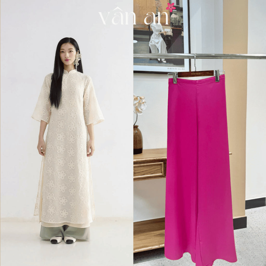 [VAN AN - TET 2026] XUAN VU Ao Dai - 4-panel straight-cut, silk chiffon material with elegant floral embroidery - (AVAILABLE)