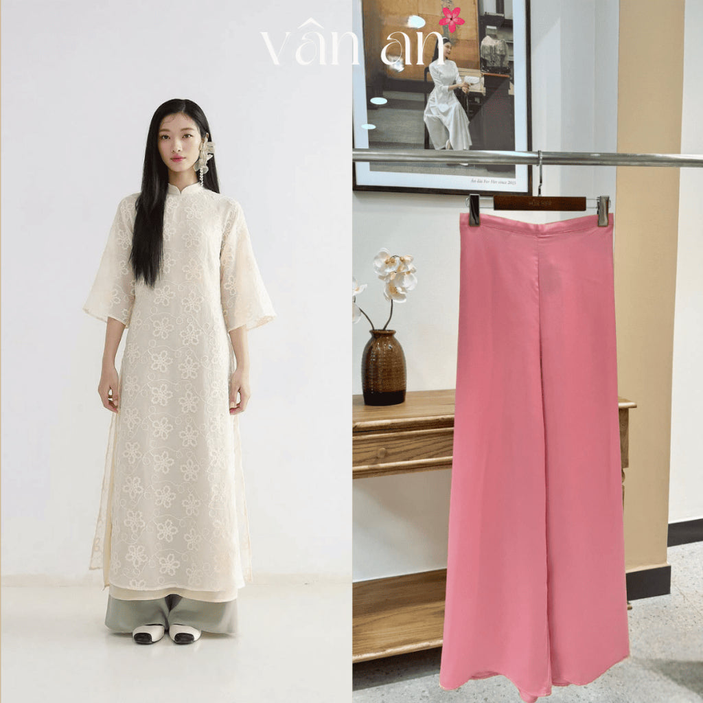 [VAN AN - TET 2026] XUAN VU Ao Dai - 4-panel straight-cut, silk chiffon material with elegant floral embroidery - (AVAILABLE)
