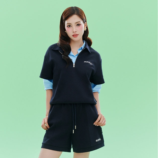 ECOCHIC FRESH PULSE Polo Set Zip-up Polo Shirt High Waisted Shorts Genuine High Quality Material B144 