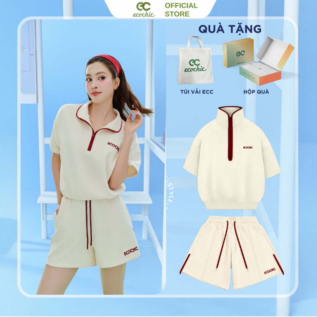 ISA ECOCHIC SUMMER SET High Neck Shirt, Half Sleeve, Zippered Shorts, High Quality, Genuine B143 