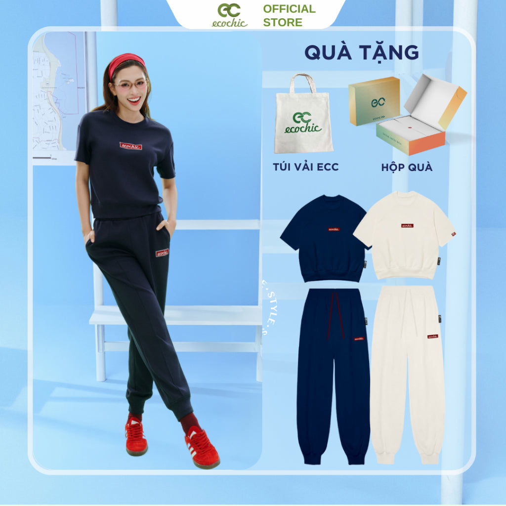 Set ECOCHIC FRERCE FRERCE WINK SET Crop Shirt High Waist Pants Hem Embroidered Logo High Quality Genuine Material B140 B150 