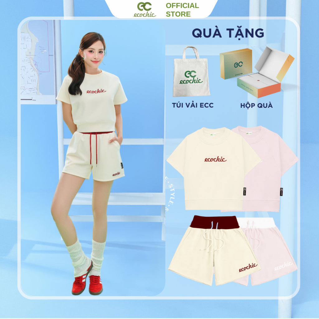 ECOCHIC CHIC RUSH Short Set Crop T-Shirt High Waisted Shorts Genuine High Quality Material B145 