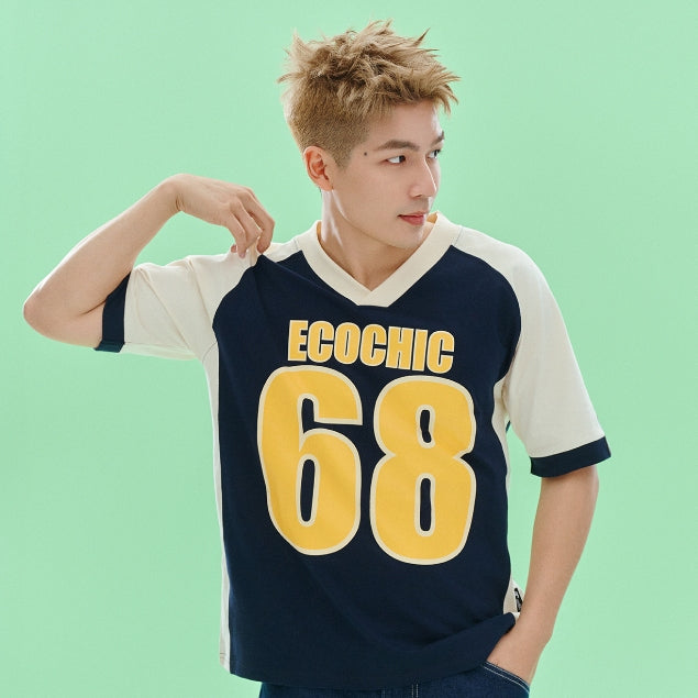 ECOCHIC NUMBER 68 Cardigan T-shirt Genuine Unisex Sportswear Loose Format Oversize 100% High Quality Cotton B045