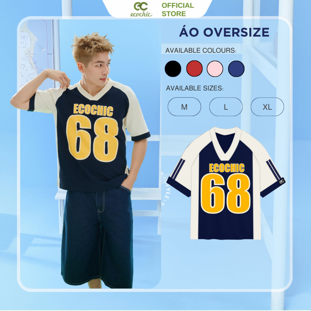 ECOCHIC NUMBER 68 Cardigan T-shirt Genuine Unisex Sportswear Loose Format Oversize 100% High Quality Cotton B045