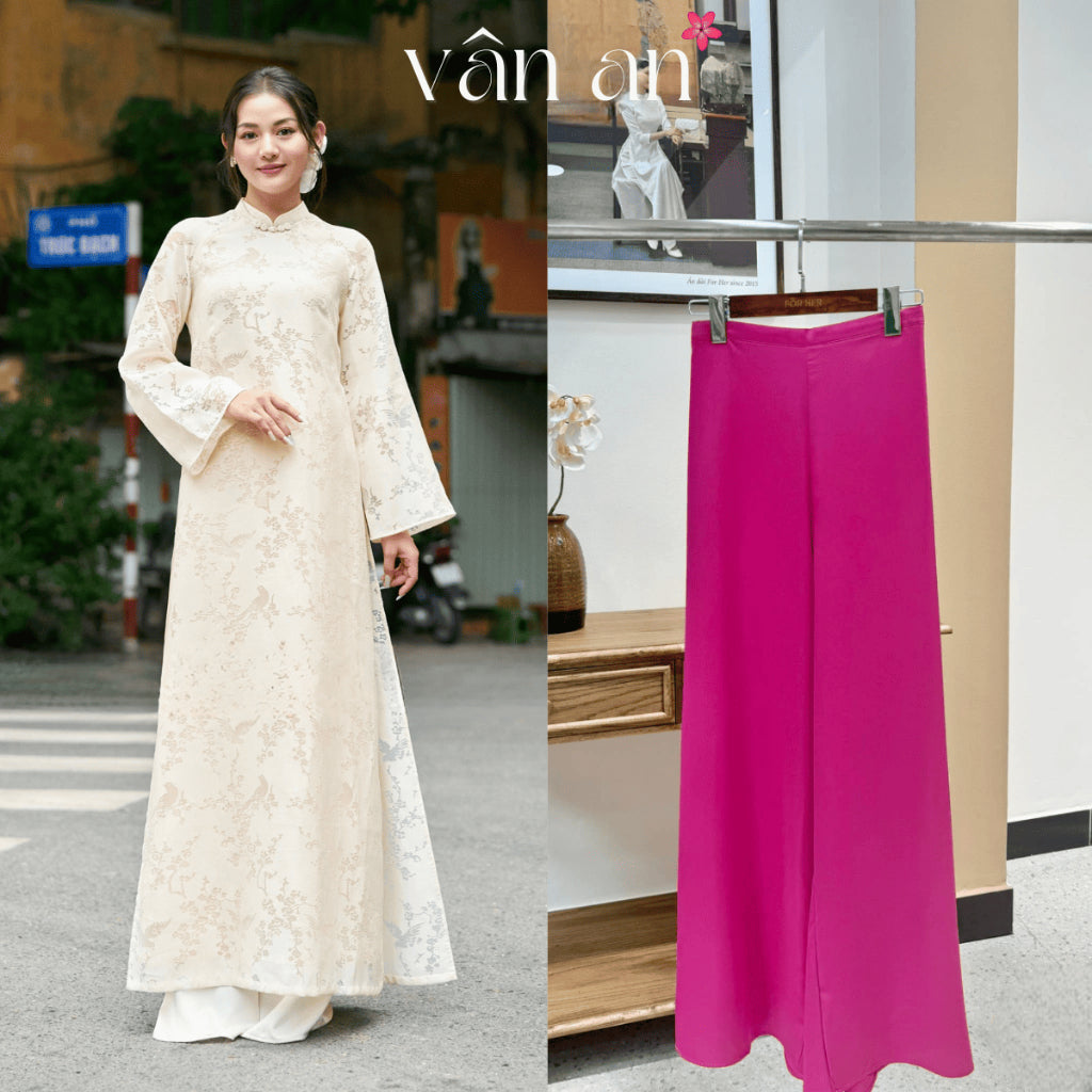 [VAN AN] MOC TRA Ao Dai - Long Style, Long Sleeves With 4-Panel Design - Silk Material Embroidered With Lucky Bird Pattern - (AVAILABLE)