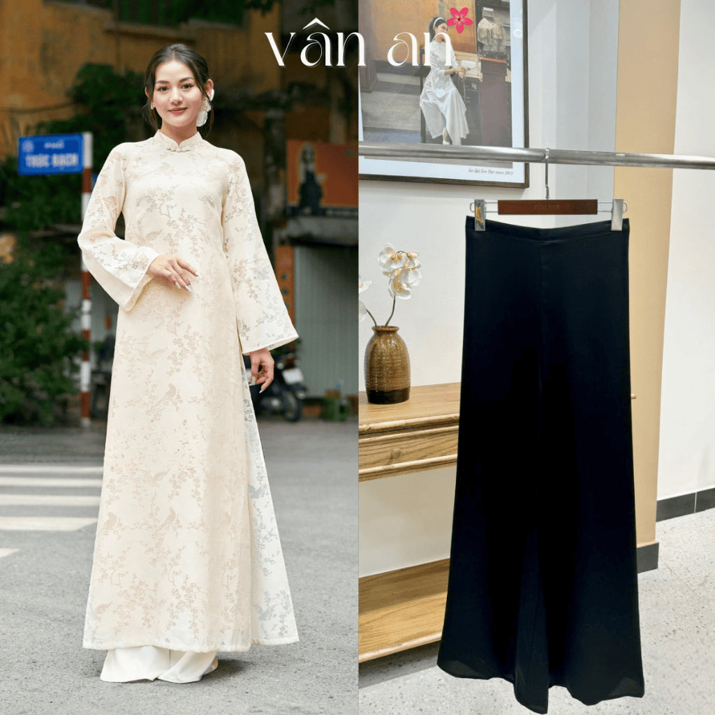 [VAN AN] MOC TRA Ao Dai - Long Style, Long Sleeves With 4-Panel Design - Silk Material Embroidered With Lucky Bird Pattern - (AVAILABLE)