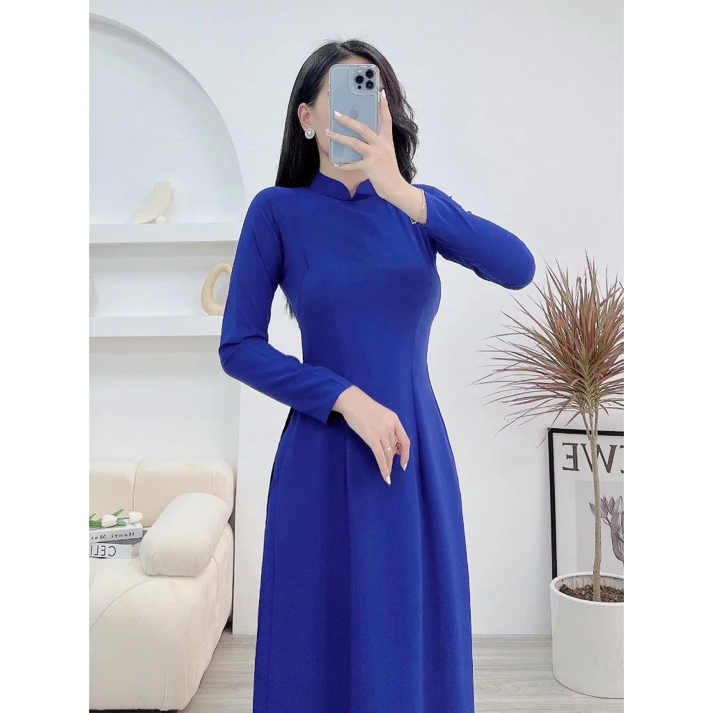 Plain Ao Dai in Traditional Basic Form, Made of High-Quality, Breathable, Stretchy, and Thick American Silk Fabric - Moc An Ao Dai 