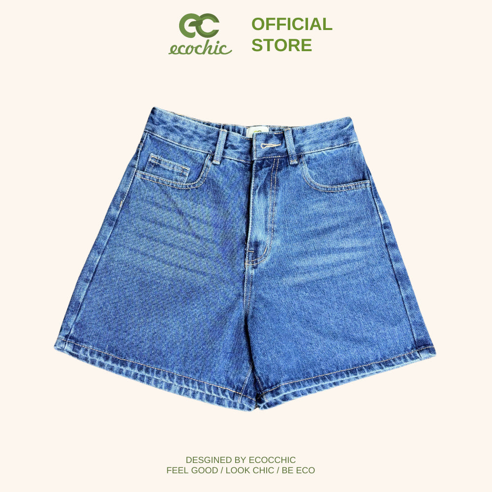 Genuine High Waisted ECOCHIC Denim Shorts for Men and Women with Elastic Waistband B115 
