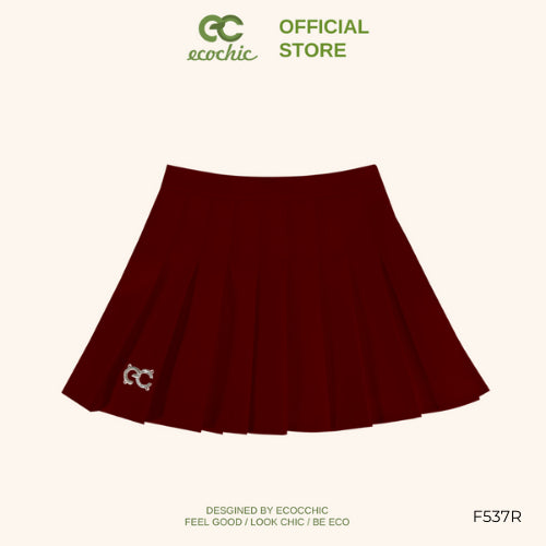 ECOCHIC Tennis Skirt Short Pleated Flared Skirt White Black Gray Pink Brown With Lining New F537 