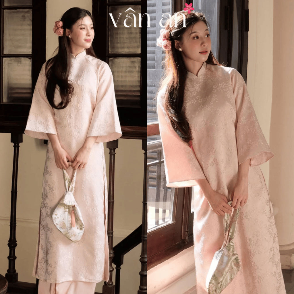 [VAN AN - TET 2026] Ao Dai CHAU SA - Straight cut, Half sleeves with two-panel design - High quality embossed brocade material - AVAILABLE