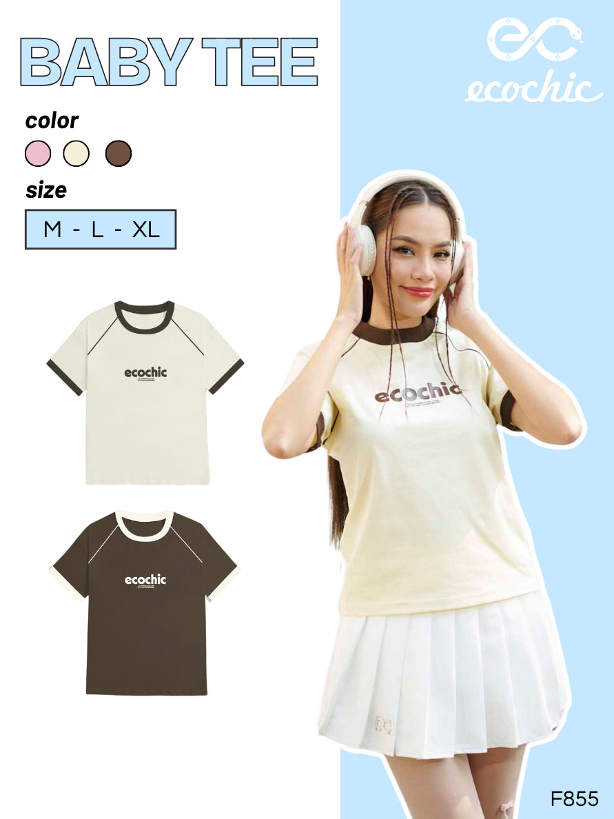 ECOCHIC RAGLAN LINE Local Brand Baby Tee T-shirt Genuine Unisex Slim Form Premium Cotton 100% F855 